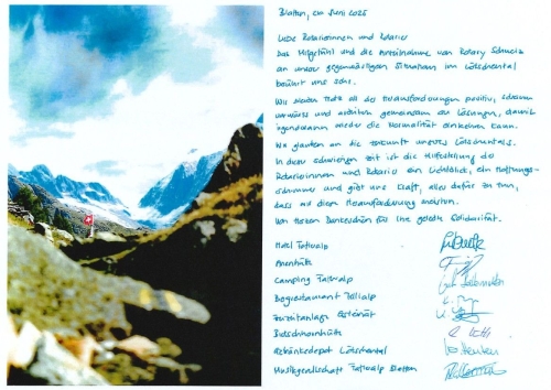 Lettre de remerciement de Blatten